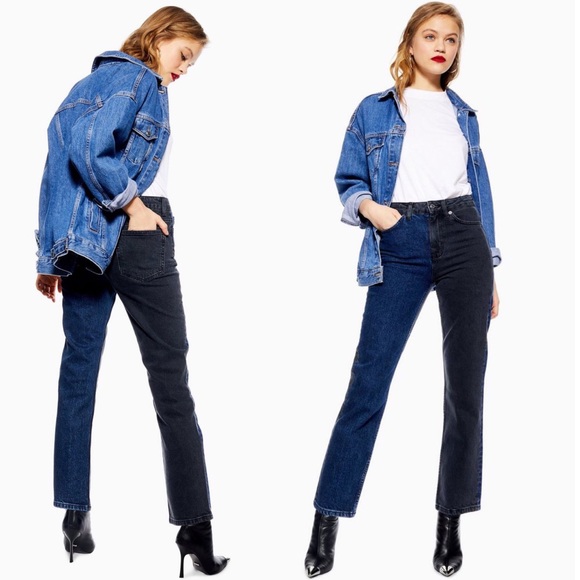 Topshop Color Block Straight Leg Crop Jeans - Picture 4 of 4